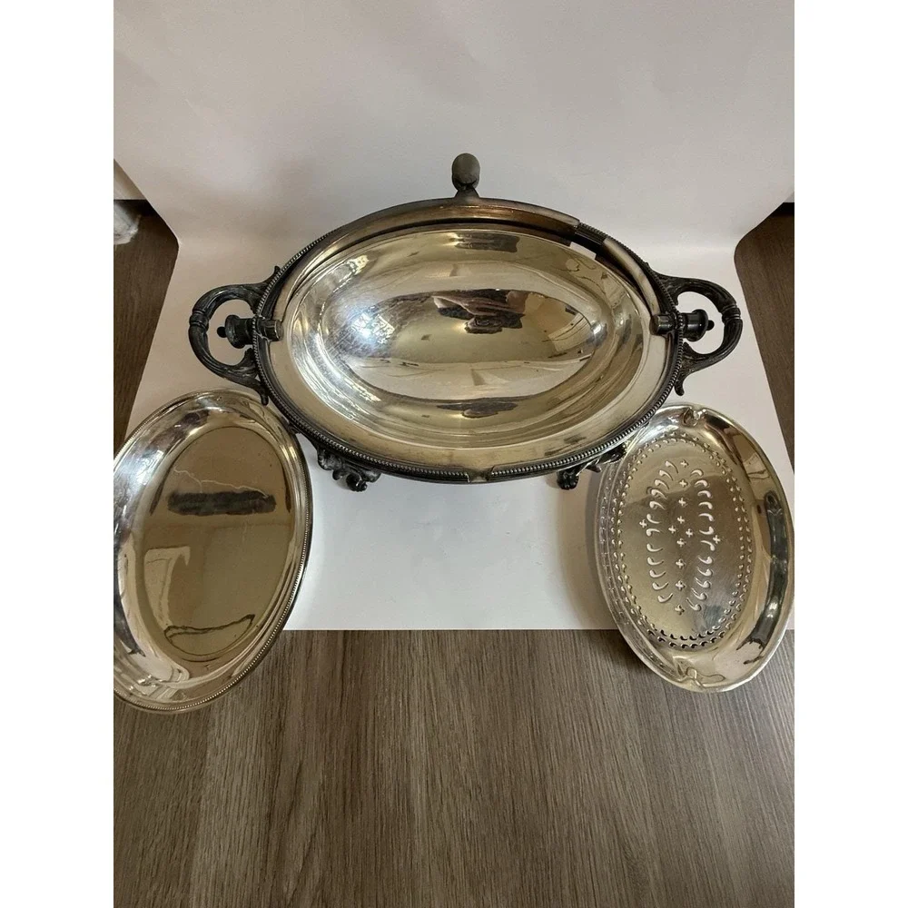ANTIQUE WALKER & HALL SHEFFIELD SILVER PLATE TOP WARMER SERVER ENGLAND